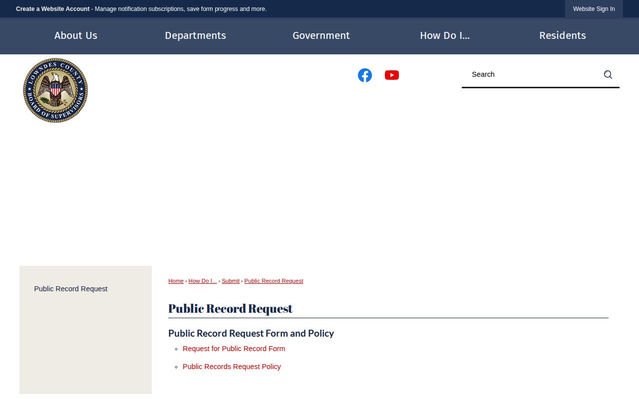 Lowndes County Adult Detention Center release records request route