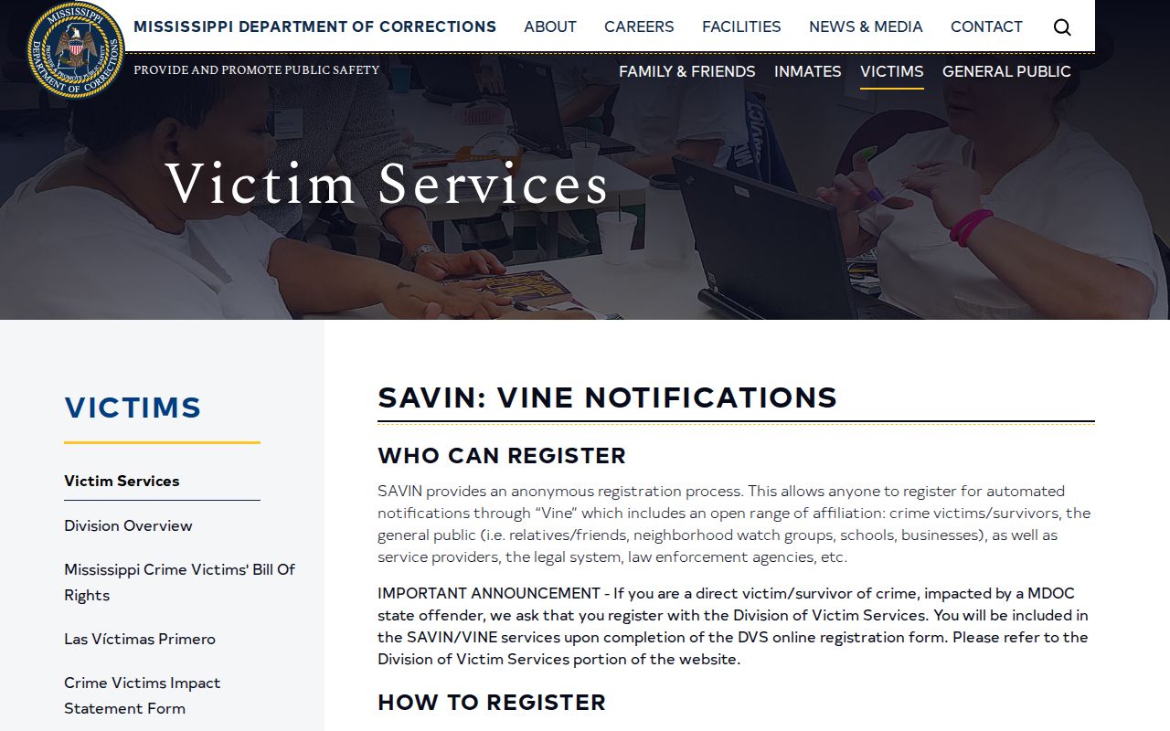 Mississippi SAVIN VINELink release notification information for Lowndes County