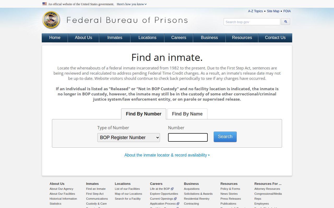 Federal BOP locator for a Lowndes County released inmate inquiry